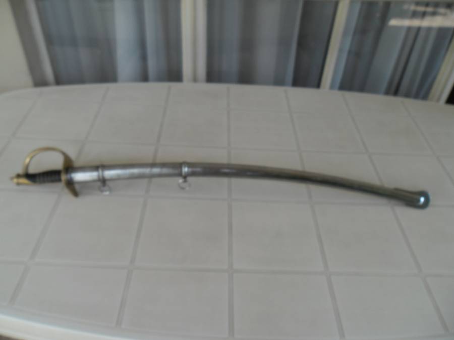 Rare Sword stamped India with brass hilt and metal scabbard total length 1065mm long