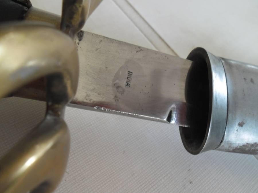 Rare Sword stamped India with brass hilt and metal scabbard total length 1065mm long