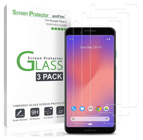 GOOGLE PIXEL 3 TEMPERED GLASS SCREEN PROTECTOR 9H 3PK AMFILM | INSTOCK