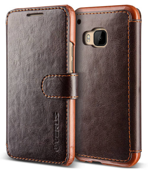 HTC One M9 Premium Vintage Leather Wallet Case By Verus | Coffee Brown | INSTOCK