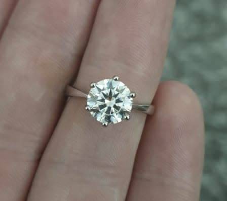Stunning Certified 3.00ct Moissanite Solitaire Engagement ring 18K White Gold over .925 Size N