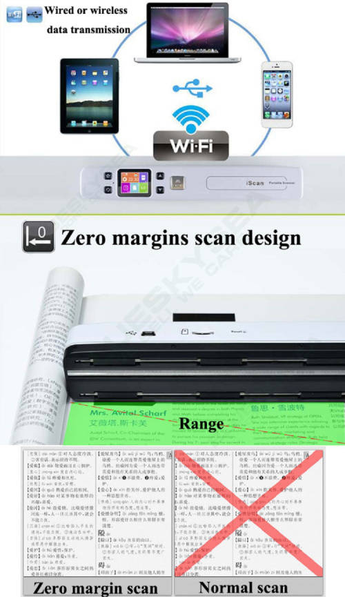 Iscan02 Wireless WIFI Portable Scanner A4 Size JPEGPDF High Speed Document Scanner 1050DPI Handheld