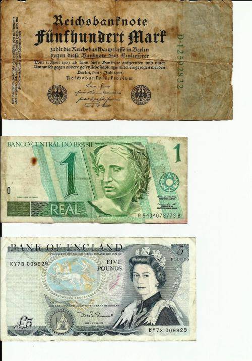 Lot of three international banknotes