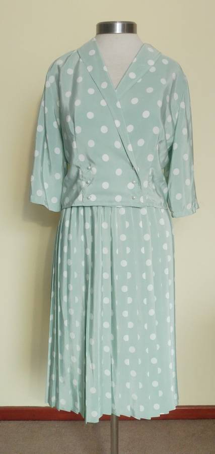 Vintage Polka dot 2 piece jacket and pleated skirt by Debenhams