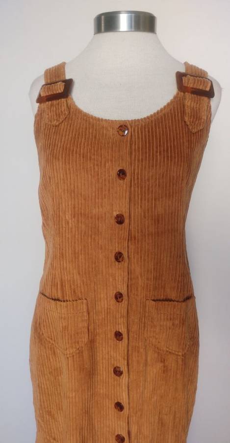 90s Cotton Cordroy Pinafore/Dungaree Dress - Size L/XL