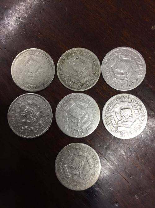 7 x SILVER SIXPENCE COINS (1927,1932,1933,1934,1935,1937,1938)