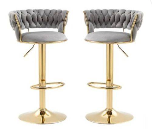 Set of 2 Velvet Swivel Luxury Bar Stools - HZ882 - Grey