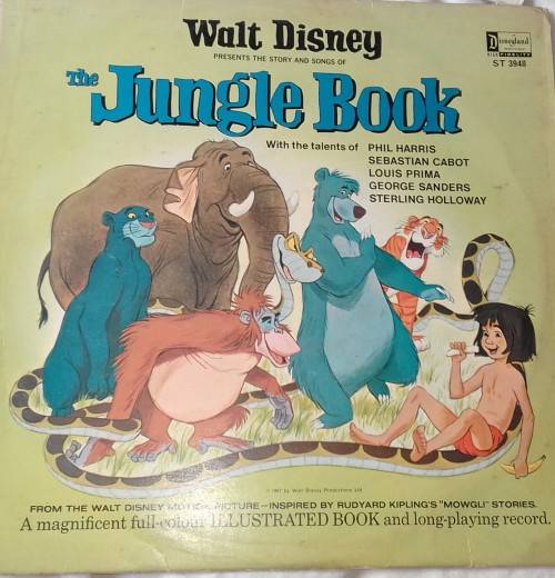THE JUNGLE BOOK by WALT DISNEY - The Story and Songs of The Jungle Book with illustrated book and Vi