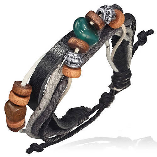 Fashion Multi Wrap Rope Karma Beads Leather Bracelet