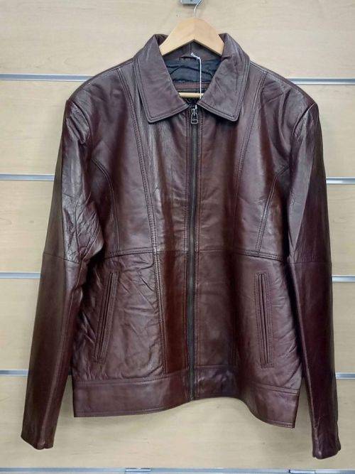 Brown Zipper Genuine Leather Jacket
