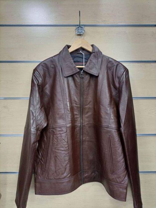 Brown Zipper Genuine Leather Jacket