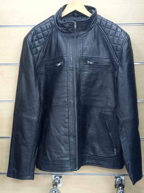 Black 2 Zip Mens Leather Jacket