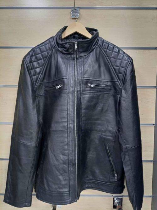 Black 2 Zip Mens Leather Jacket