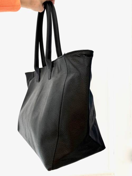 Genuine Italian Leather Shopper Handbag Black Large