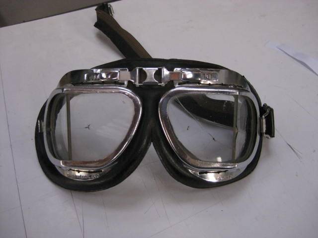 Motorbike glasses. Also used in open cockpit aircraft