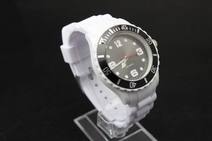 Ice style Watch with white strap and black face