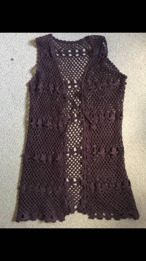 Beautiful Ladies Crochet Sleeveless Jacket - Brown