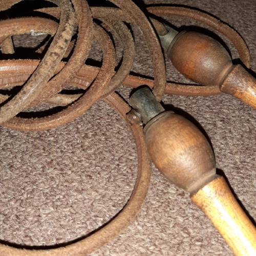 Vintage Leather Skipping Rope with Wooden Handles