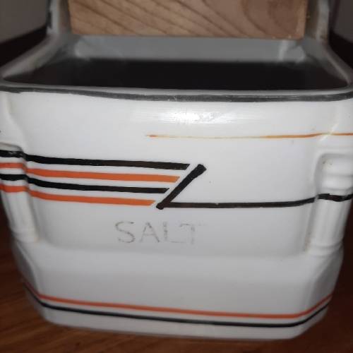 Vintage Salt Container / Salt Box with wooden lid - BEAUTIFUL!!!