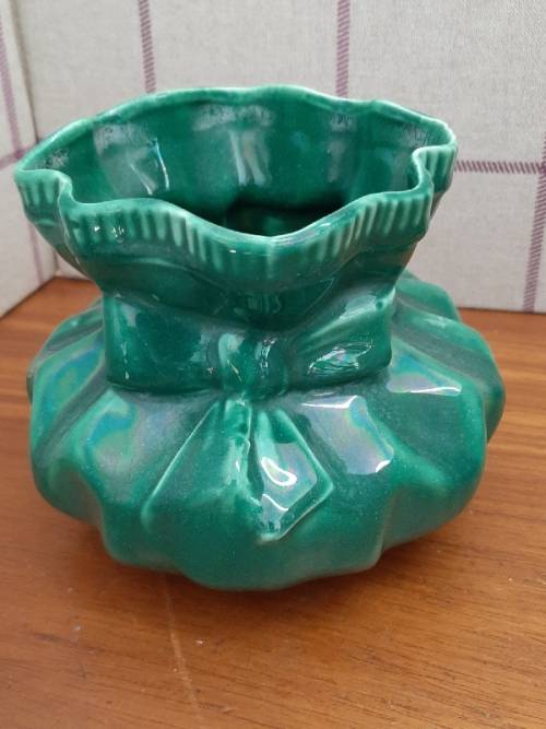 Lucia Ware Green Vase with Bow Detail - Height 11 cm