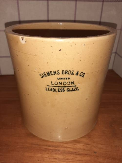 Vintage Stoneware Storage Shop Display Counter / Jar - Siemens Bros. & Go. London - Leadless Glaze