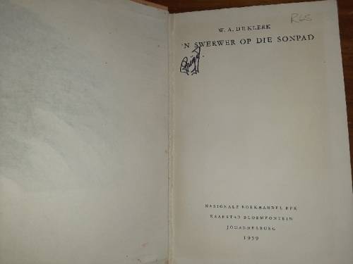 W.A. De Klerk - 'n Swerwer op die Sonpad - 1959