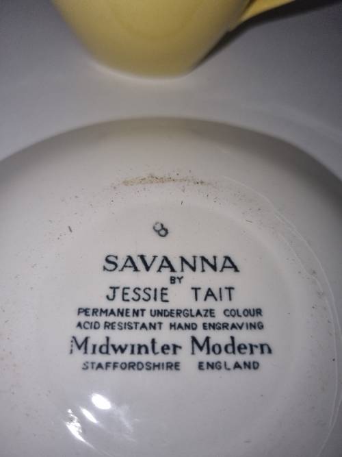 Small Cup and Saucer Duo - Midwinter England - Savanna by Jessie Tait