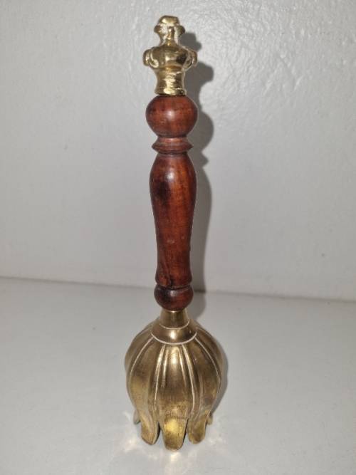 Beautiful Brass Bell with wooden handle - Height - 19cm