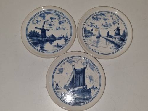 3 x Blue and White Ceramic Coasters