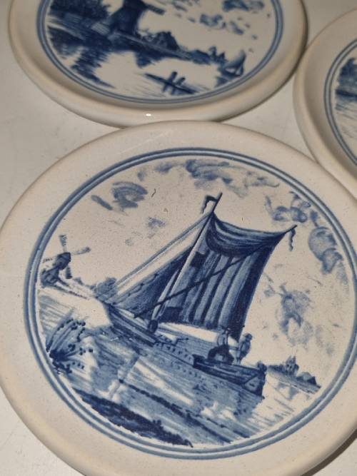 3 x Blue and White Ceramic Coasters