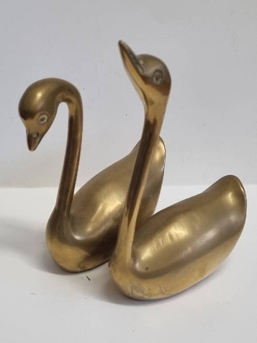 Pair of solid Brass Swans - Height - 14cm