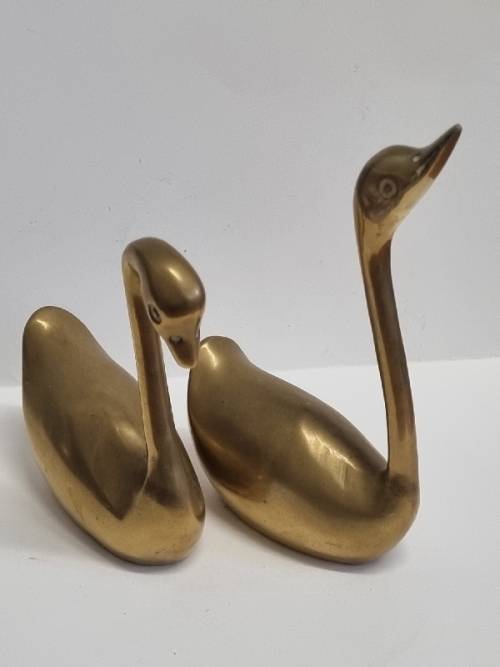 Pair of solid Brass Swans - Height - 14cm