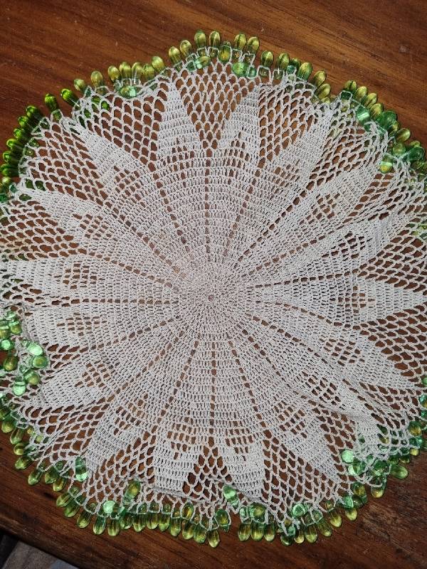 Beautiful Crochet doily with glass beads - Diameter - 24cm
