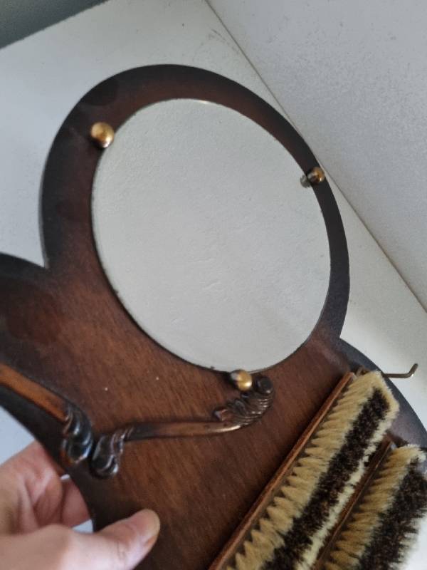 Antique Bevelled Edge Mirror with hanging brushes - See pictures
