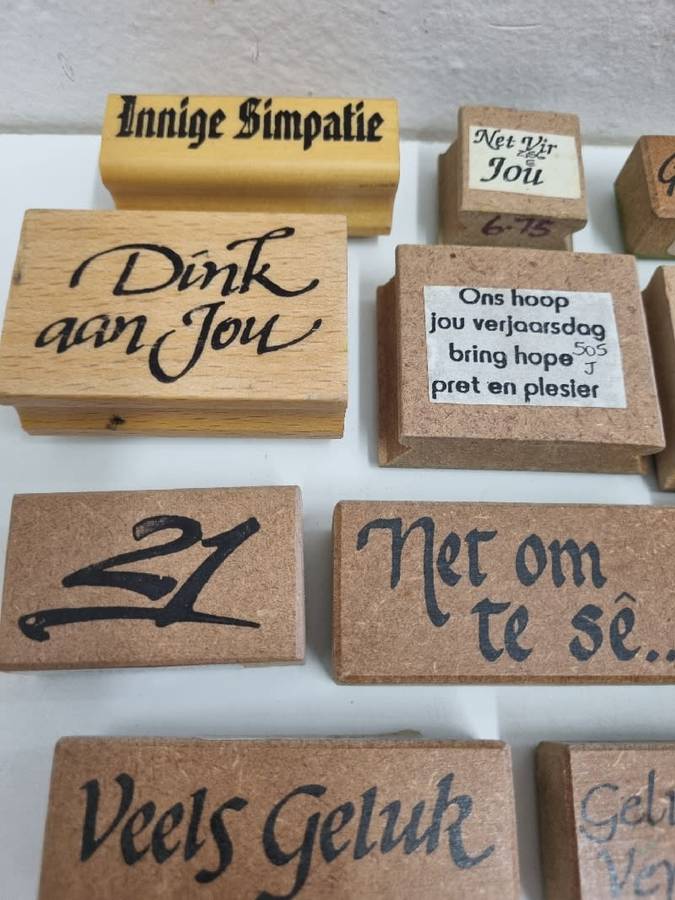 14 x Rubber stamps with Afrikaans words