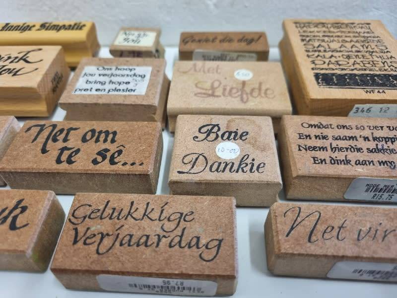 14 x Rubber stamps with Afrikaans words