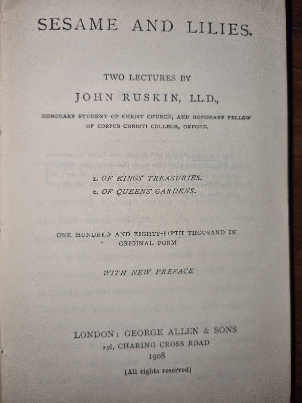 Sesame and Lilies - Two lecturers by John Ruskin