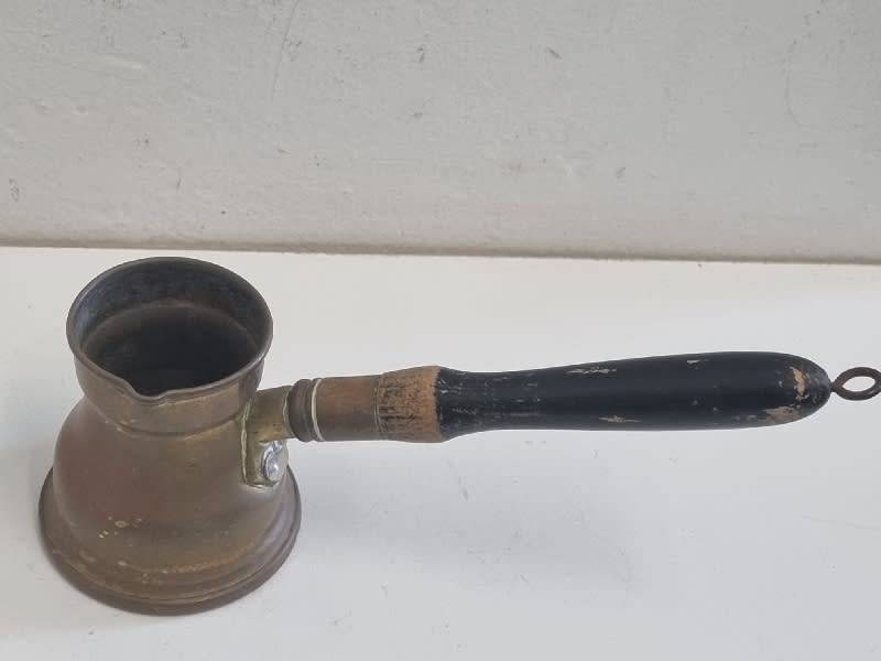 Vintage Brass Butter warmer with wooden handle