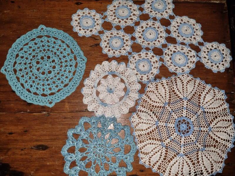 5 x Blue and White Crochet Doily - Beautiful!