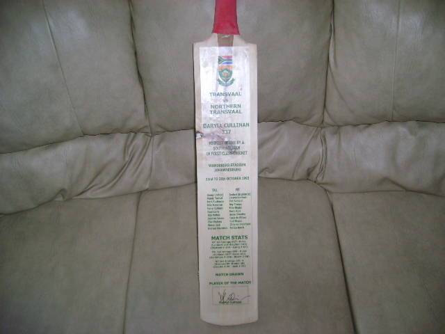 ** CULLINAN 337 SIGNED BAT ** SA HIGHEST  SCORE IN FC **