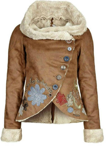 Desigual Brown Faux Suede Kiss and Dream Jacket