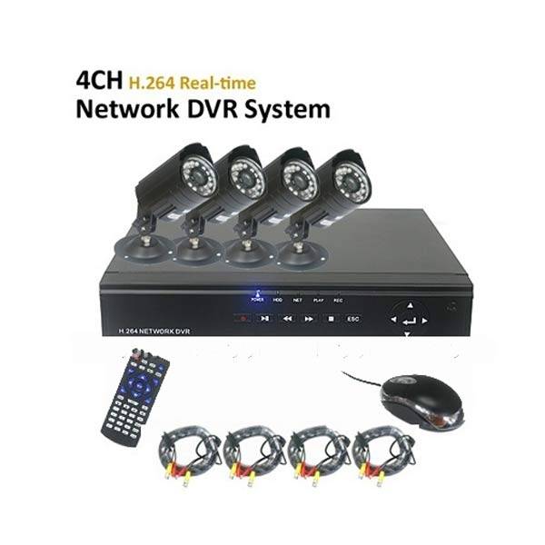 4PCS 600TVL Weatherproof IR Day & Night Camera + 4CH H.264 Real-time Recording Network DVR System