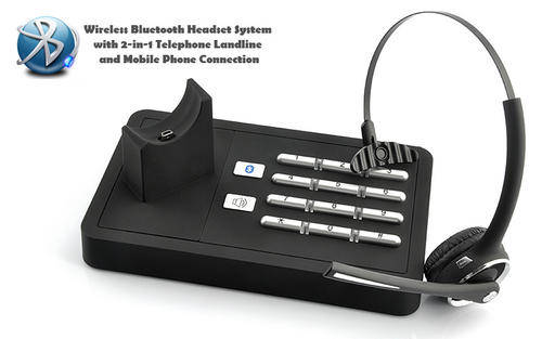 Handsfree Wireless Bluetooth Headset System (2-in-1 Telephone Landline and Mobile Phone Connection)