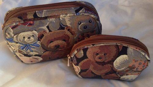 Tapestry Style Teddy cosmetic Bags *** SET OF 2 ***