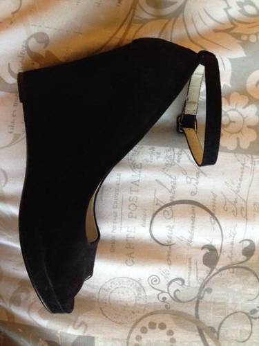 Black suede Wedges with ankle strap - size 7 ONLY WORN ONCE