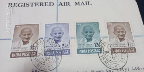 Gandhi First Day Cover (Missing S) 1948 15 August Bombay Rare Air Mail Registered South Africa