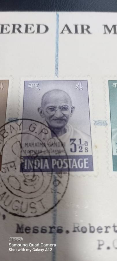 Gandhi First Day Cover (Missing S) 1948 15 August Bombay Rare Air Mail Registered South Africa