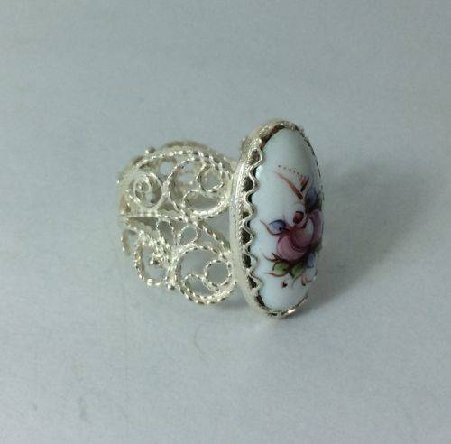 Traditional Russian Enamel "Finift" Ring Rostov City. Hand Made in Russia.