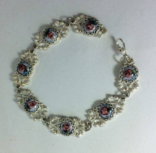 Traditional Russian Enamel "Finift" Bracelet  Rostov City. Hand Made in Russia.