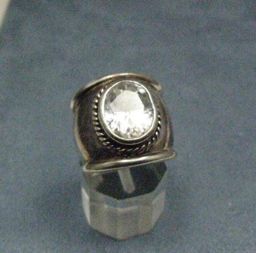 Big Crystal 925 Silver Ring oxidised